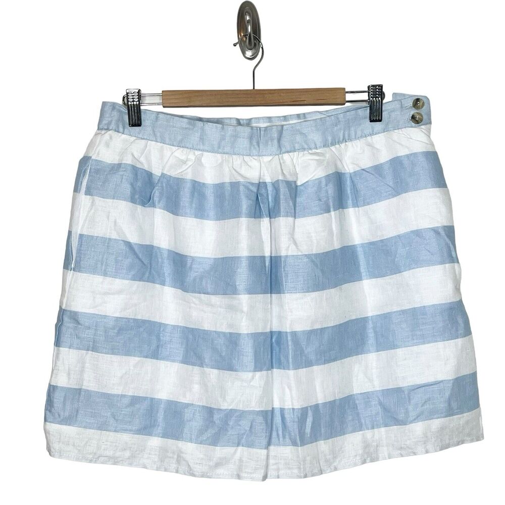 Cynthia Rowley Blue White Striped Linen Mini Skirt Womens 14 Nautical Preppy